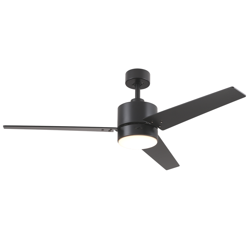 52 Inch Ceiling Fan with LED Light Modern Black AC Motor with Pull Chain or Wall Control for Bedroom Living Room 3 Speed